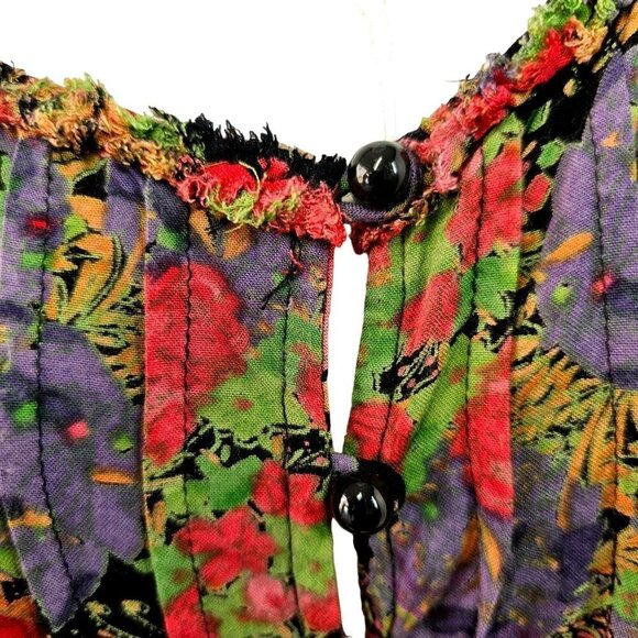 Black Lace Eyelet Flowy Wildflower Sleeveless Top Button Loop Close Women S/M - Picture 3 of 8